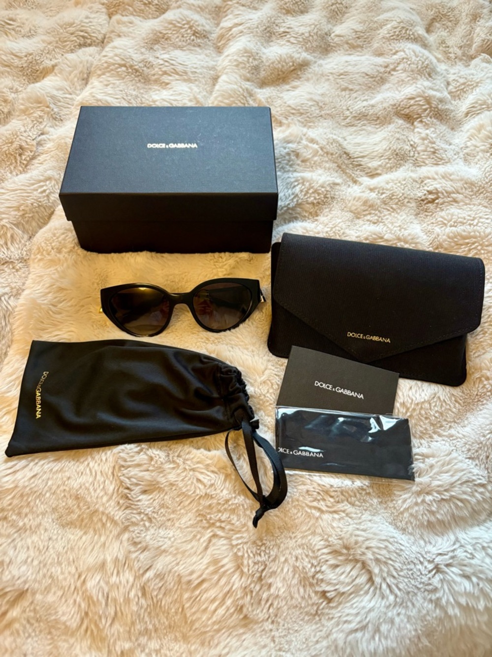 Dolce & Gabbana Black Cat-Eye Sunglasses with Gold Accents - Picture 1 of 4